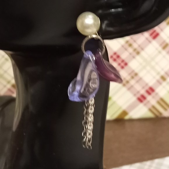 Home made/handmade Metal Dangle Stud Earrings with Acrylic Petals #67 - Picture 7 of 12